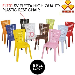 Black Color 6 Pcs 3V Eletta High Quality Plastic Rest Chair Stackable Dining Chair