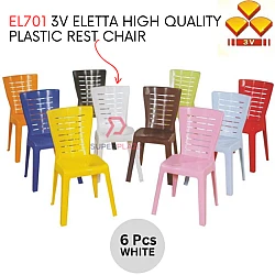 White Color 6 Pcs 3V Eletta High Quality Plastic Rest Chair Stackable Dining Chair