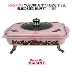 1 Set Pink Curve 35x27cm Colorful Stainless Steel Embossed Buffet Food Pan Catering Food Serving Set Tray
