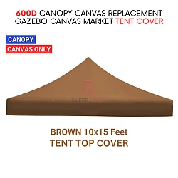 Brown 10x15 Feet 600D Colorful Canopy Canvas Replacement Gazebo Canvas Market Tent Cover Only