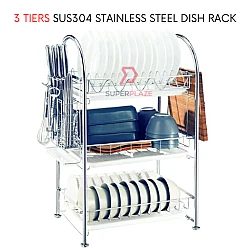 3 Tiers 304 Stainless Steel Dish Rack Rack Pinggan