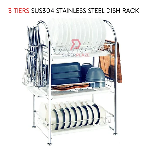 3 Tiers 304 Stainless Steel Dish Rack Rack Pinggan