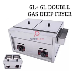 2x6 Liters Double Tank Gas Commercial Deep Fryer Fried Chicken Tempura Nuggets And Ayam Goreng