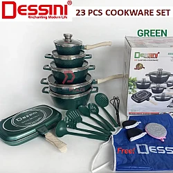 Green Color 23 Pcs Dessini Cookware Set Italy Granite Aluminium Non Stick Casserole Pot Wheat Rice Stone Pot Bowl Deep