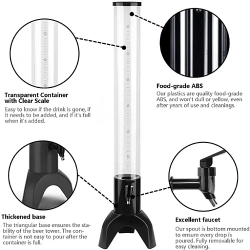 Black 3L No Ice Tube Polycarbonate Juice Tower Beer Cocktail Cold Drink ABS Beverage Dispenser