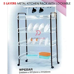 WP620AR 5 Layers Kitchen Rack With Lockable Metal Shelf Dishes Cutlery Kitchen Rack Cooking Rack Rak Dap