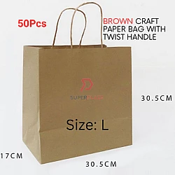 50 Pcs Large Brown Craft Paper Bag With Handle Kraft Paper Packaging Bag Goodie Gift Bag