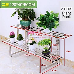 120cm 2 Tiers Plant Rack Ladder Balcony Stainless Steel Flower Pot Stand Indoor Outdoor Multi-Layer Plant Stand