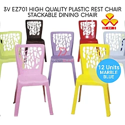 Marble Blue Color 12 Pcs 3V EZ High Quality Stackable Dining Plastic Chair Rest Chair Heavy Duty