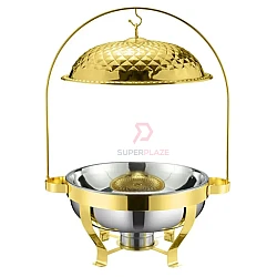 4.5L Gold Diamond Stainless Steel Hanging Dome Chafing Dish Chafer Buffet Tray Crown Serving Set