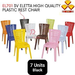 Black Color 7 Pcs 3V Eletta High Quality Plastic Rest Chair Stackable Dining Chair