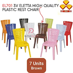 Brown Color 7 Pcs 3V Eletta High Quality Plastic Rest Chair Stackable Dining Chair