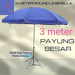 Blue Color 3 Meter 10 Feet Round Umbrella With Stand Payung Niaga Payung Bazar Canopy Tent Parasol