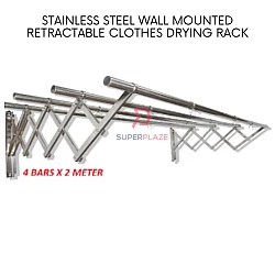 2 Meter 4 Bars Stainless Steel Wall Mounted Retractable Clothes Hanger Drying Rack Penyidai Penjemur Baju