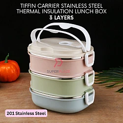 201 Stainless Steel Tiffin Carrier Thermal Insulation Lunch Box LeakProof Food Container Bento Box Kotak Nasi