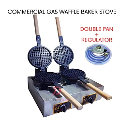 Double Pan With Regulator Commercial Gas Waffle Baker Stove Portable Waffle Maker Telfon Waffle Pan