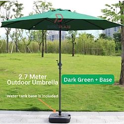 Dark Green With Base 2.7Meter Patio Garden Umbrella Outdoor Market Table Round Umbrella For Garden Pool Market