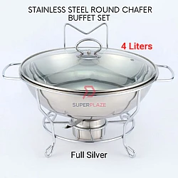 Full Silver 4 Liters Stainless Steel Round Chafer Chafing Dish Buffet Set Kenduri Set Berkas Lauk Catering Set