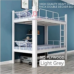 Light Grey No Plywood High Quality Heavy Duty Thick Double Decker Bed Besi Katil Tidur 2 Tingkat Hostel Bed Katil Asrama