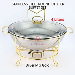 Silver Mix Gold 4 Liters Stainless Steel Round Chafer Chafing Dish Buffet Set Kenduri Set Berkas Lauk Catering Set