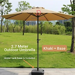 Khaki With Base 2.7Meter Patio Garden Umbrella Outdoor Market Table Round Umbrella For Garden Pool Market