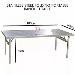 L180xW80xH75cm Stainless Steel Folding Table Portable Banquet Table Function Working Bazaar Study Dining Table