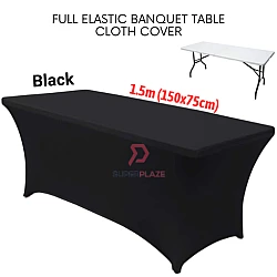 Black 1.5 Meter Full Plastic Banquet Table Cloth Cover Stretch Event Hotel Kain Sarung Meja Party