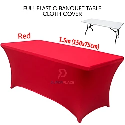 Red 1.5 Meter Full Plastic Banquet Table Cloth Cover Stretch Event Hotel Kain Sarung Meja Party