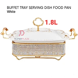 1.8 Liters White Buffet Tray Serving Dish Food Pan Berkas Lauk Tray Kenduri Hot Plate Buffet Set