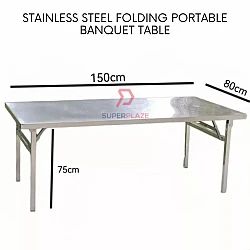 L150xW80xH75cm Stainless Steel Folding Table Portable Banquet Table Function Working Bazaar Study Dining Table