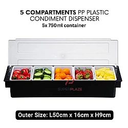 5 Compartments Pints PP Plastic Condiment Holder Seasoning Dispenser