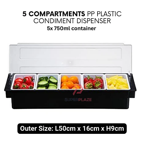 5 Compartments Pints PP Plastic Condiment Holder Seasoning Dispenser