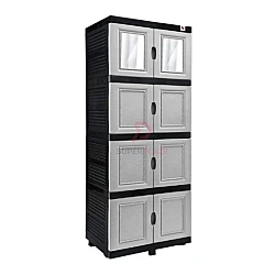Grey Color Twin Dolphin 4 Tiers Mirror Door Storage Cabinet Office Cabinet Wardrobe Chest Drawer