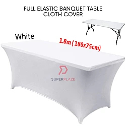 White 1.8 Meter Full Plastic Banquet Table Cloth Cover Stretch Event Hotel Kain Sarung Meja Party