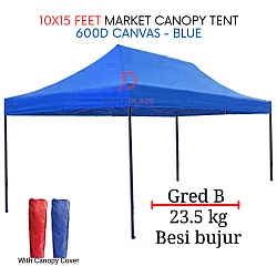 10x15 Feet Blue Color 23.5Kg Gred B Roof 80cm Full Set Foldable Canopy Tent Gazebo Folding Portable Tent