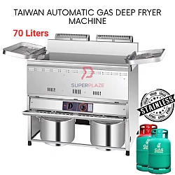 70 Liters Taiwan Gas Deep Fryer Machine Mesin Goreng Auto Deep Fryer Machine Ayam Gunting Tood Truck Kentang