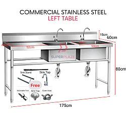 Left Table Double Sink Commercial Stainless Steel Deep Bowl Sink Set With Stand Sinki Berkaki Kommercial Serbaguna