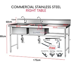 Right Table Double Sink Commercial Stainless Steel Deep Bowl Sink Set With Stand Sinki Berkaki Kommercial Serbaguna