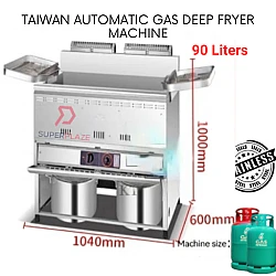 90 Liters Taiwan Gas Deep Fryer Machine Mesin Goreng Auto Deep Fryer Machine Ayam Gunting Tood Truck Kentang