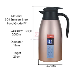 Roland Violet SUS304 2L Insulated Vacuum Thermal Flask Stainless Steel Flask Jar Coffee Pot