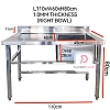 Right Bowl L110xW60xH80cm Stainless Steel Single Bowl Sink With Drainboard