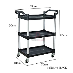 Medium Black Color 3 Tiers Plastic Multifunctional Cart Food Court Trolley Restaurant Cleaning Collector Utility Cart