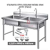 L110xW60xH80cm Commercial Stainless Steel Double Deep Bowl Sink Set With Stand