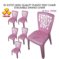 Pink Color 6 Pcs 3V EZ High Quality Stackable Dining Plastic Chair Rest Chair Heavy Duty
