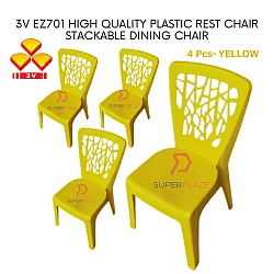 Yellow Color 4 Pcs 3V EZ High Quality Stackable Dining Plastic Chair Rest Chair Heavy Duty