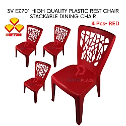 Red Color 4 Pcs 3V EZ High Quality Stackable Dining Plastic Chair Rest Chair Heavy Duty