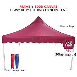 Red 8x8 Feet Full Set 800D Canvas Heavy Duty Folding Canopy Tent Kanopi Bazar Payung Pasar Malam Khemah