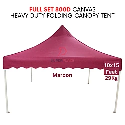 Maroon 10x15 Feet Full Set 800D Canvas Heavy Duty Folding Canopy Tent Kanopi Bazar Pasar Malam Tent