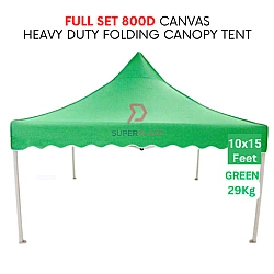 Green 10x15 Feet Full Set 800D Canvas Heavy Duty Folding Canopy Tent Kanopi Bazar Pasar Malam Tent