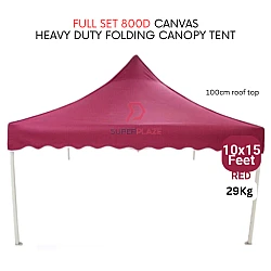 Red 10x15 Feet Full Set 800D Canvas Heavy Duty Folding Canopy Tent Kanopi Bazar Pasar Malam Tent